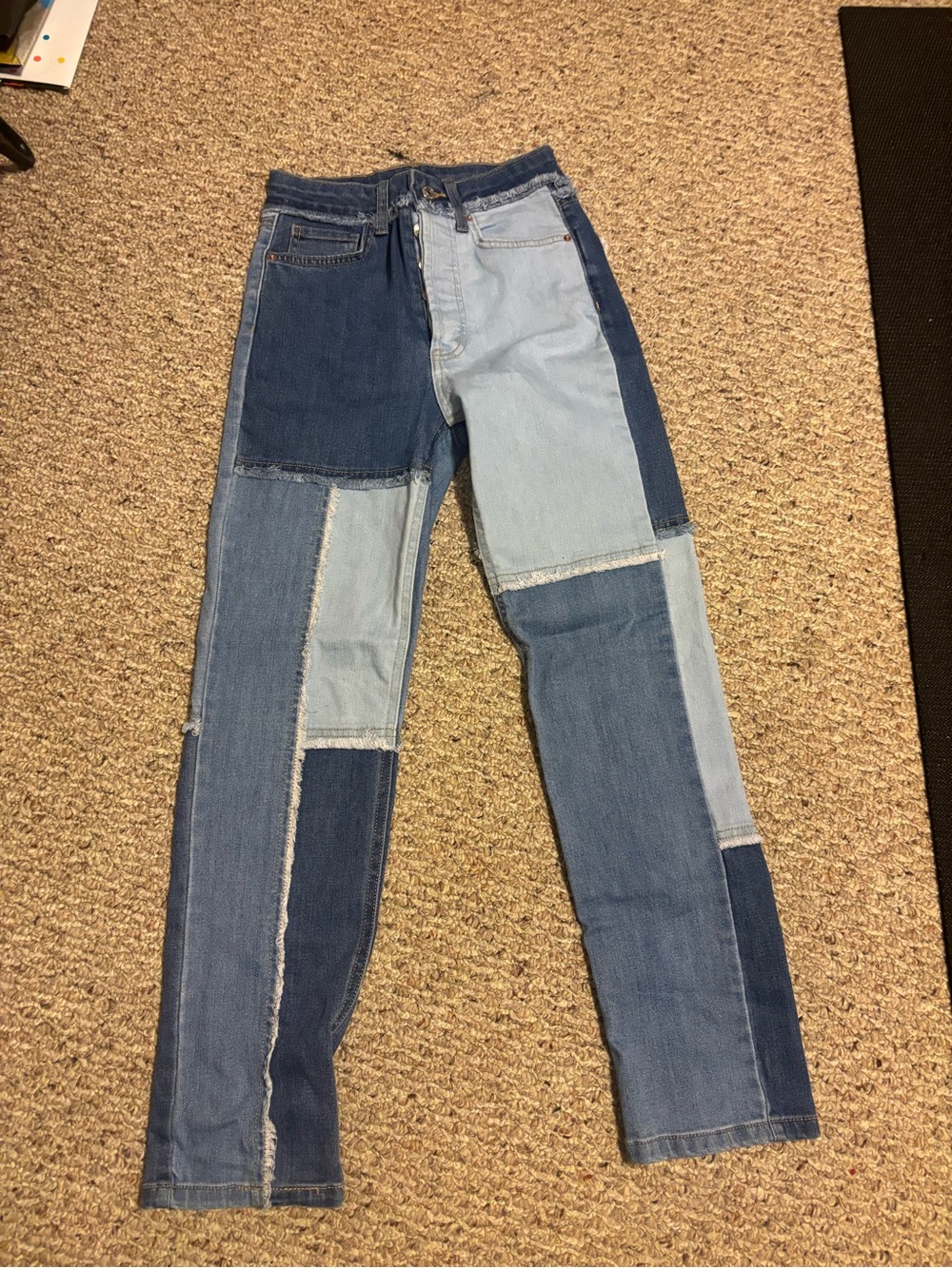 Target Two-Tone Patchwork Blue Straight-Leg Mom Jeans